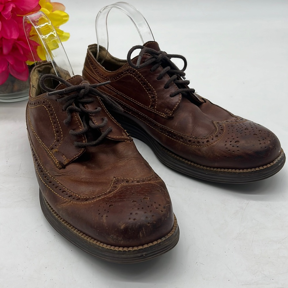 Cole Haan Brown Leather Wing Tip Oxford Size 8. MS2609A - Picture 1 of 8